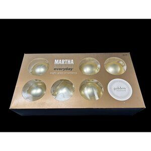 2002 Martha Stewart Christmas Glass Ball Ornament Golden Tradition Set 8 Lt GOLD